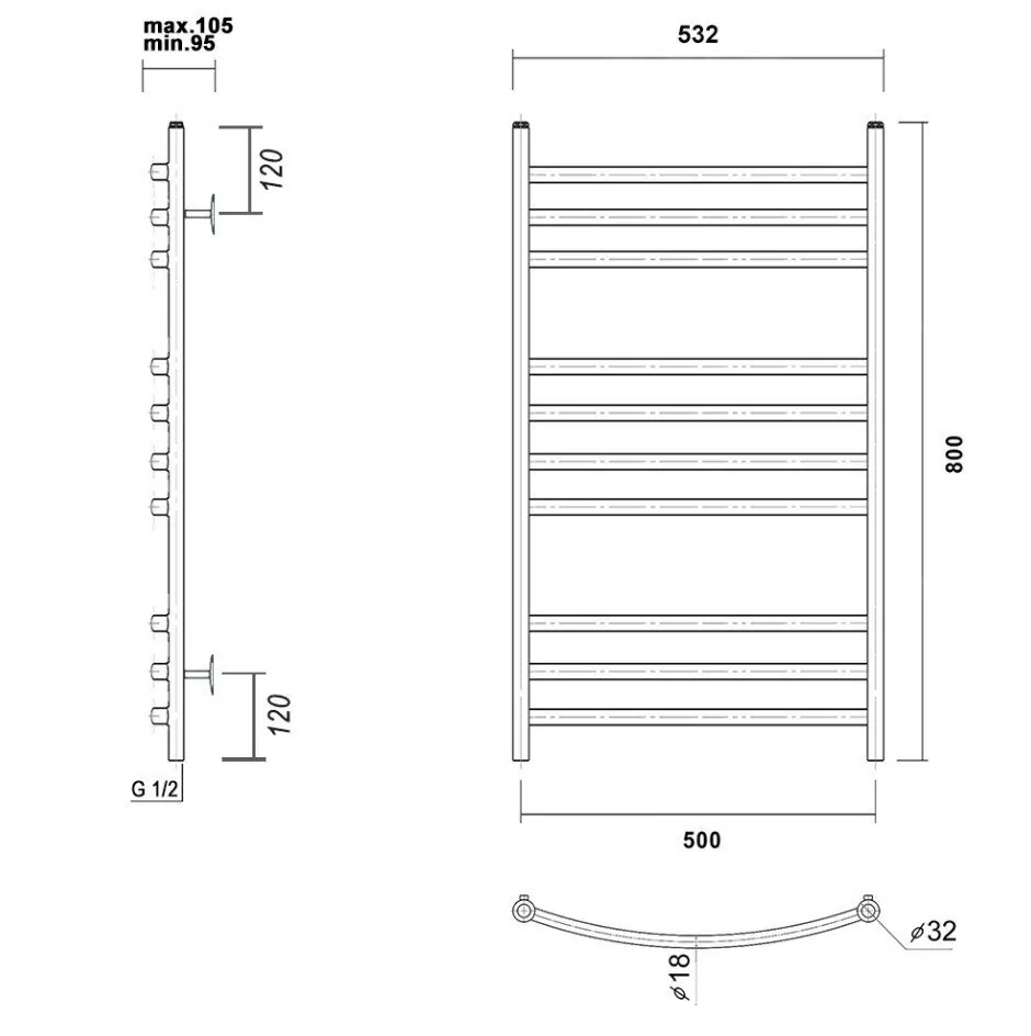 Полотенцесушитель водяной Domoterm Калипсо П10 500х800 золото