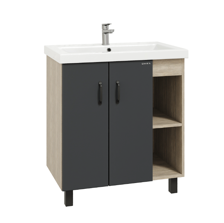Тумба напольная Onika Тимбер 90 с раковиной Адриана 90, серый матовый/дуб сонома
