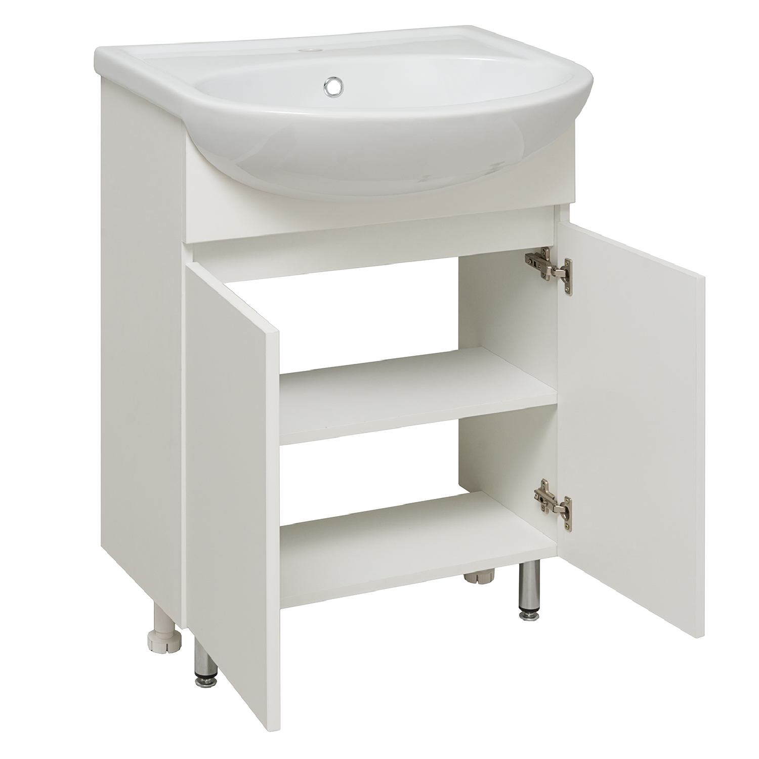 Тумба напольная Runo Лада 60 белый с раковиной Уют 60