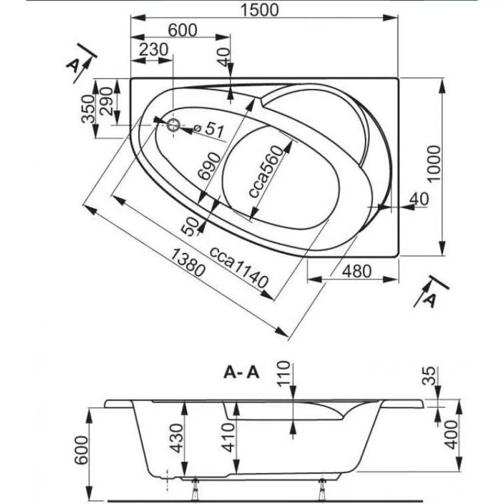 Ванна акриловая VagnerPlast Flora 150x100x43 правая