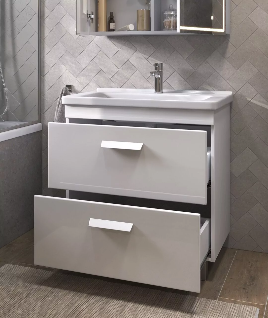 Тумба напольная Vigo Nova 80 с раковиной Миранда 80, 2 ящика, белый