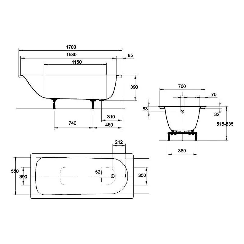 Ванна стальная Kaldewei Eurowa 170x70