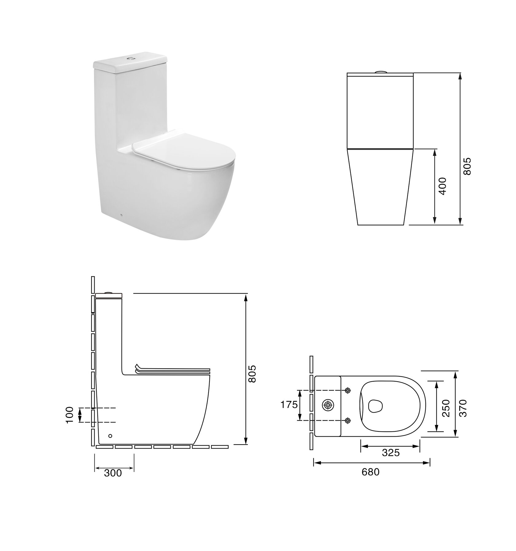 Унитаз SantiLine SL-5011 напольный, безободковый, моноблок, белый