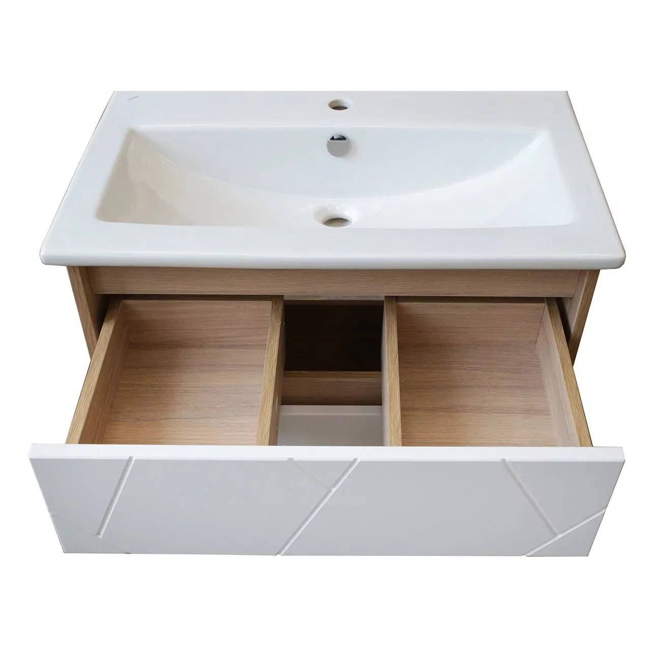 Тумба подвесная Асб-мебель Диана 60 с раковиной Элина 60, белый глянец/светлое дерево