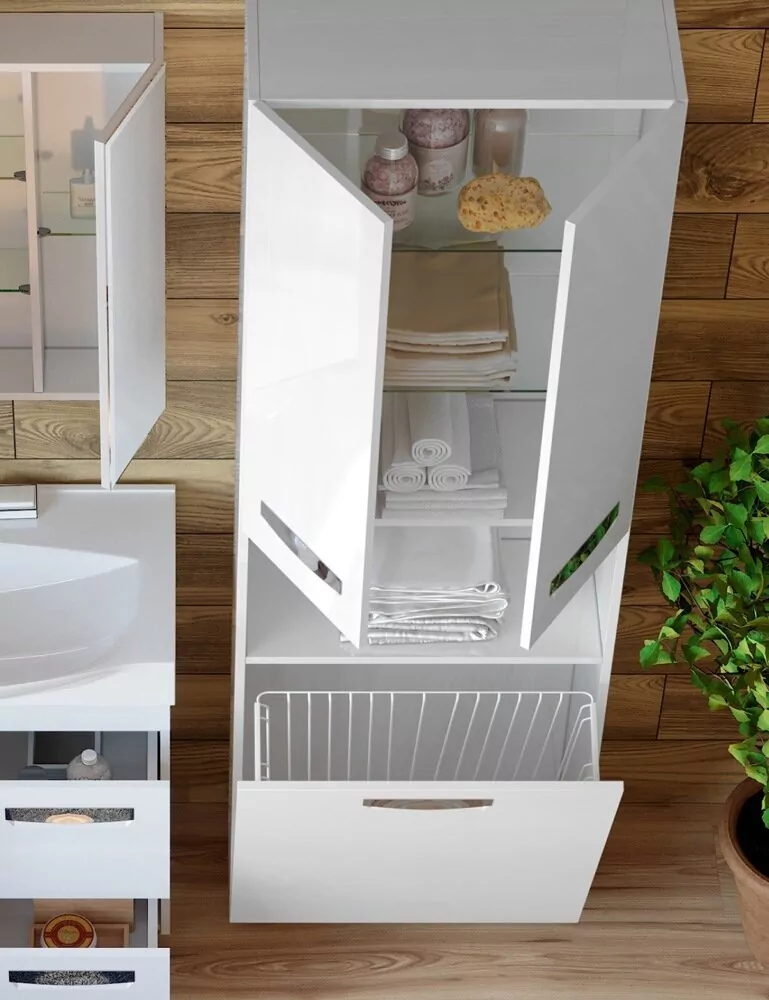 Пенал напольный Vigo Plaza 60 L/R, с корзиной, белый