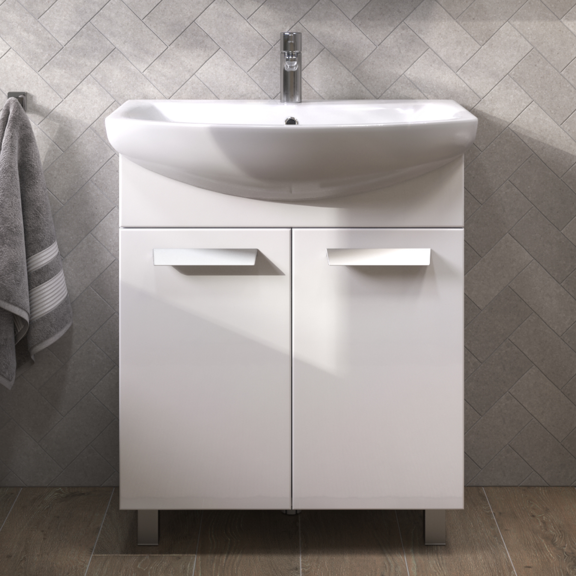 Тумба напольная Vigo Hoska 70 с раковиной Балтика 70, 2 двери, белый