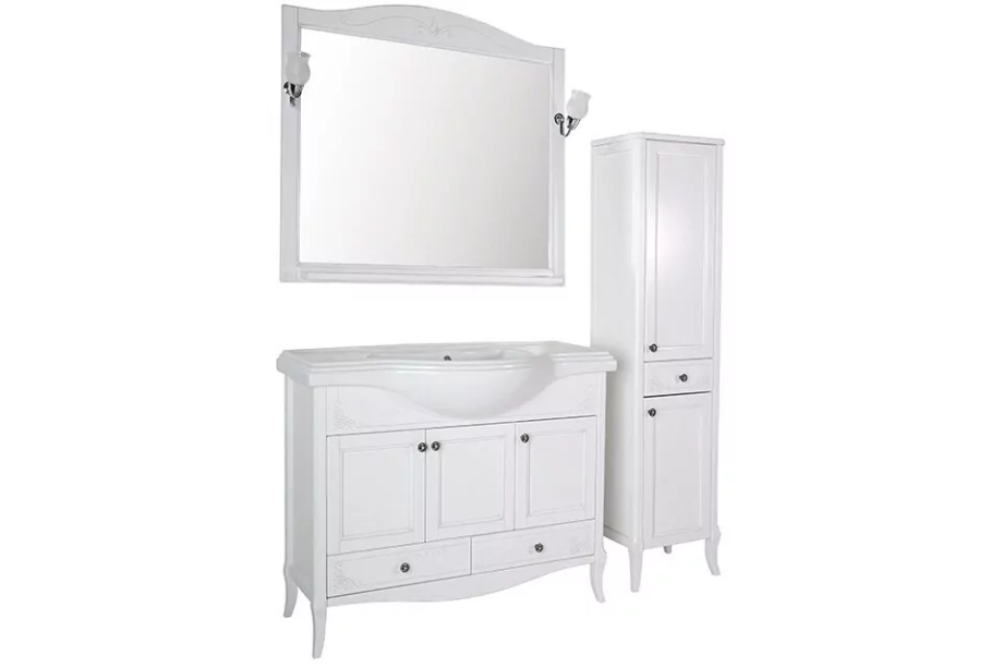 Мебель для ванной Asb-Woodline Салерно 105 комплект, напольный, белый, патина серебро