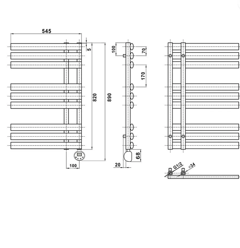Полотенцесушитель электрический Domoterm Гамма П9 500х820 EL левый, черный матовый