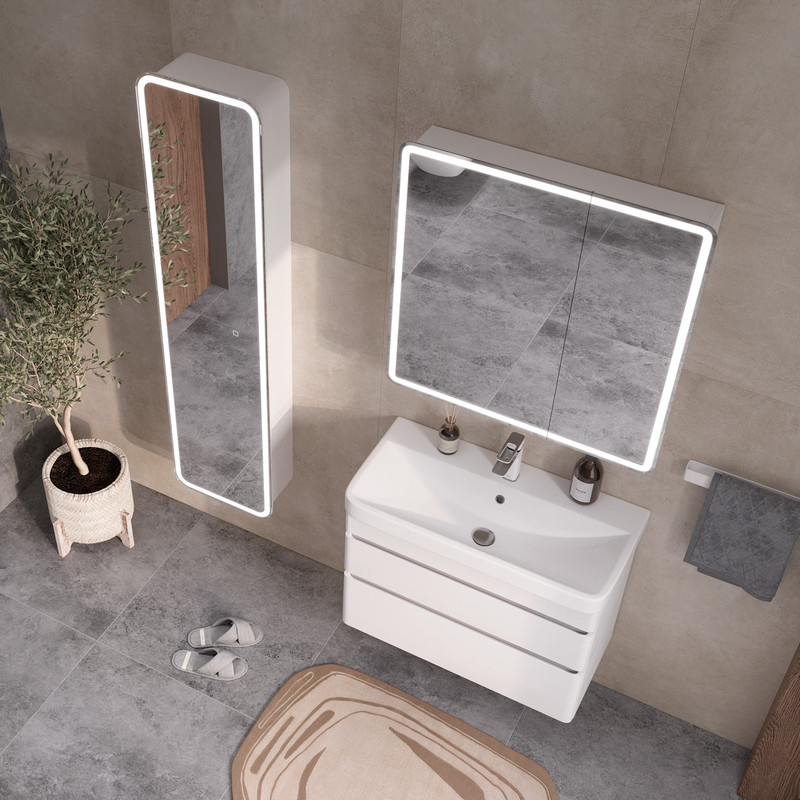 Тумба с раковиной EQUIL Soldi 80 подвесная, 2 ящика, белый софт