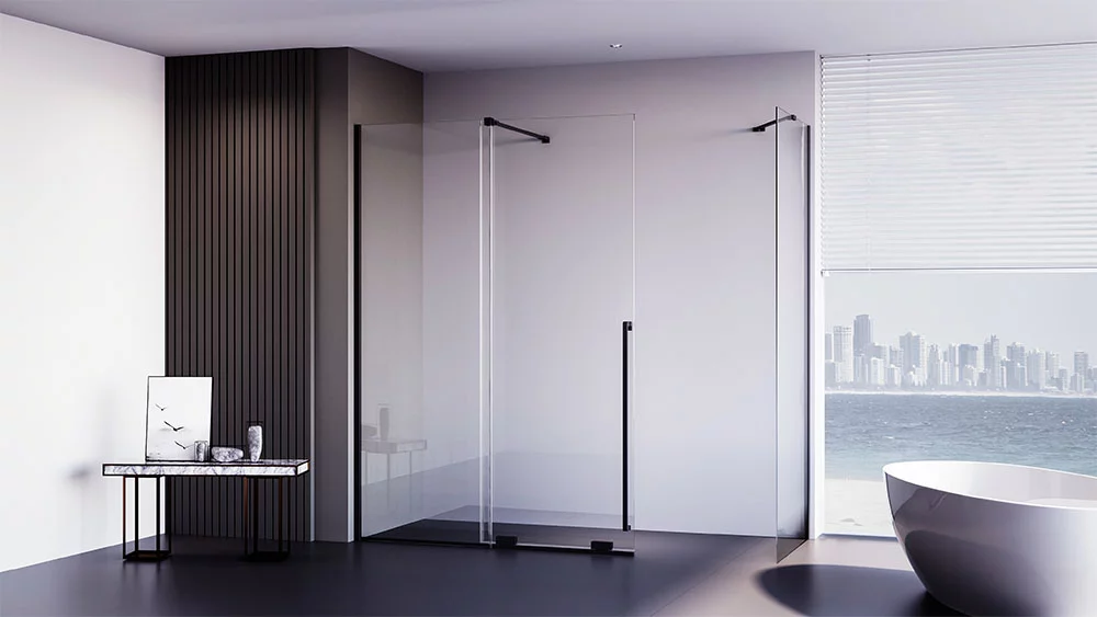 Душевой угол Veconi Premium Trento PTC-SP-50B, 1000х900x2000, черный матовый, стекло прозрачное