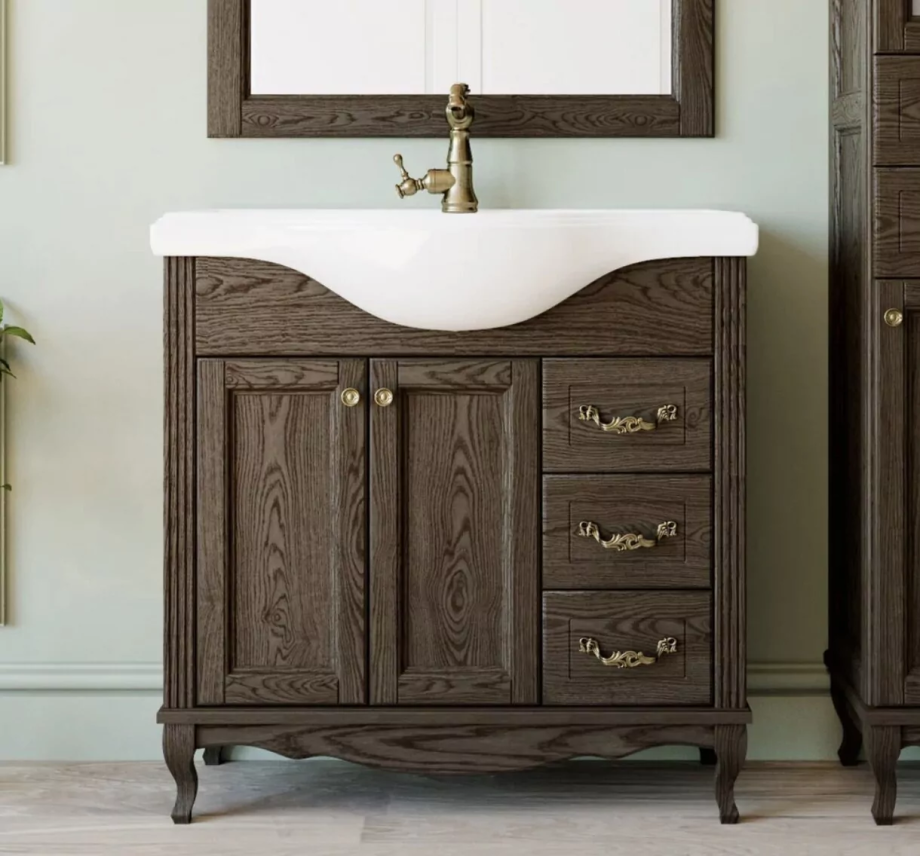 Тумба напольная ValenHouse Эллина 80 с раковиной Erica 80, 3 ящика, кальяри, бронза