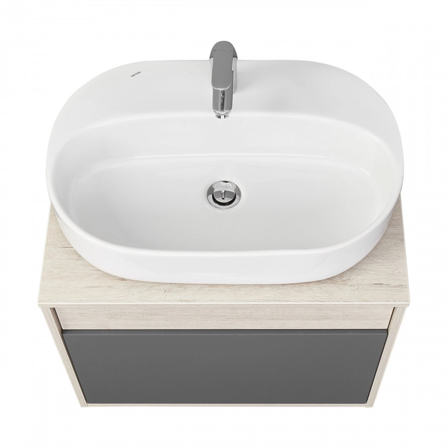 Тумба подвесная Aquaton Лофт Урбан 65 с раковиной Одри 42x62 Round, серый графит, дуб орегон