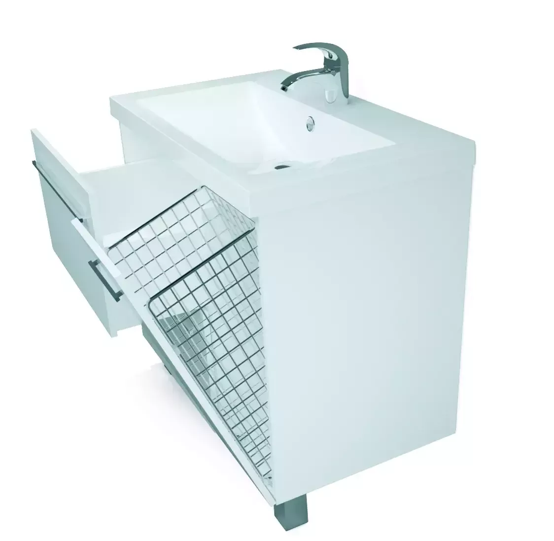 Тумба напольная 1Marka Соната 90Н с раковиной Нота New Polytitan 90, 2 ящика, 1 дверь, с корзиной, белый