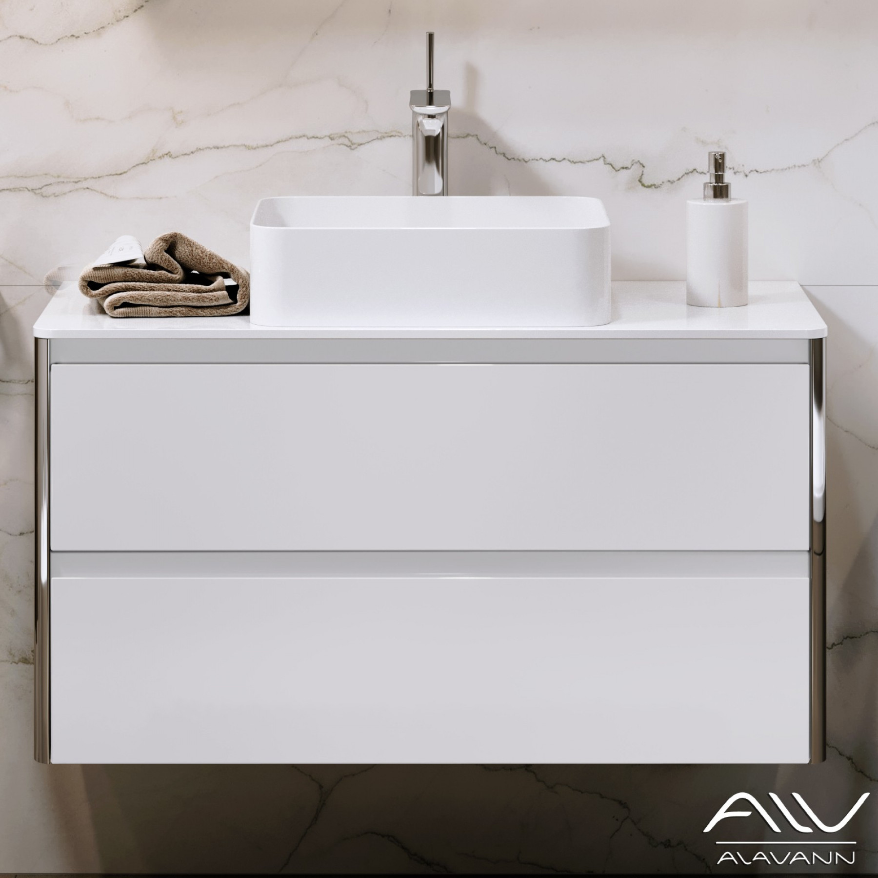 Тумба подвесная Alavann Laurel 80 с раковиной Joy, белая