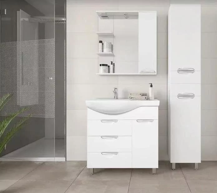 Тумба с раковиной Style Line Жасмин 82 R с корзиной, напольная, белая