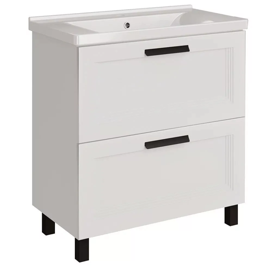 Тумба напольная Асб-мебель София 80 с раковиной Миранда 80, белый матовый