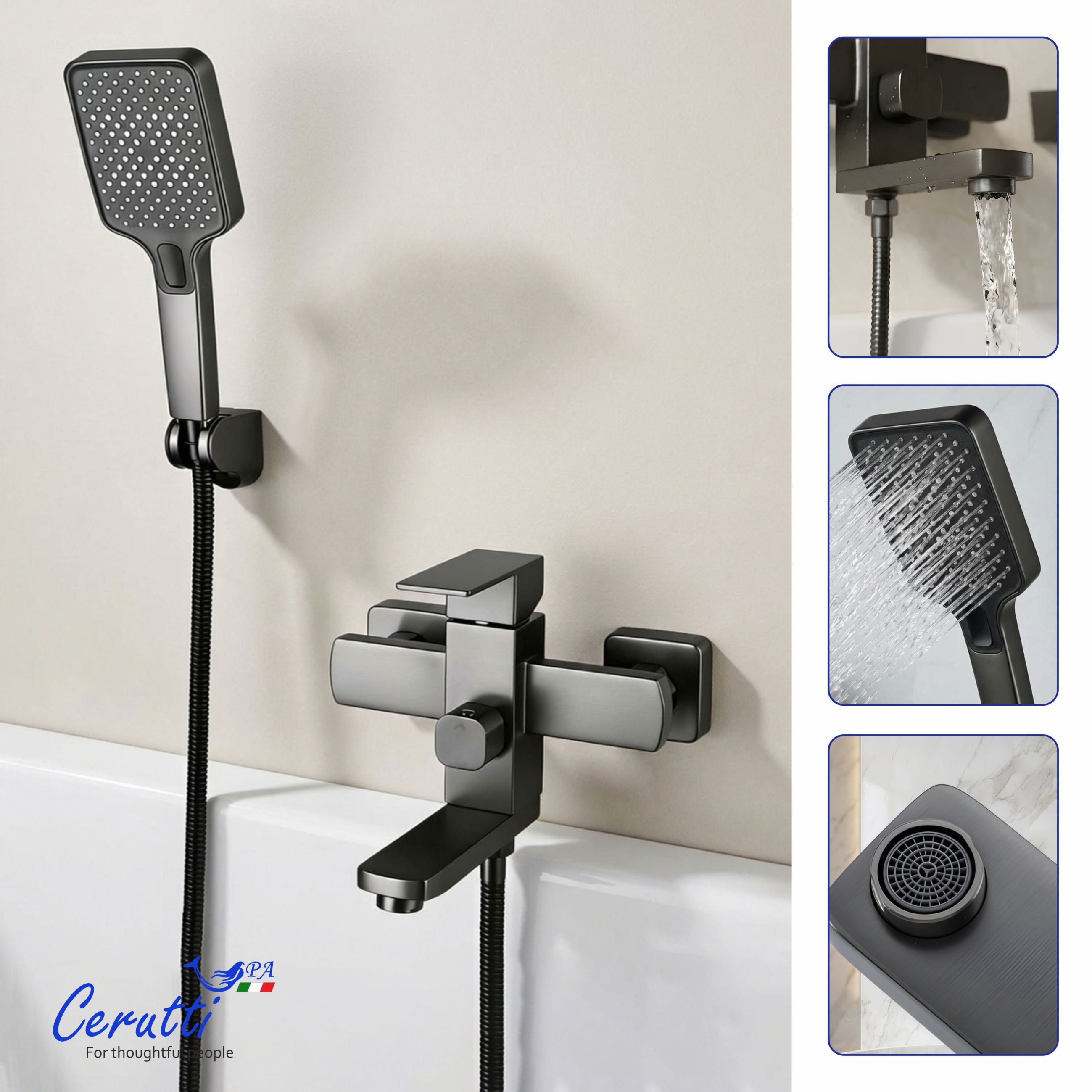 Смеситель для ванны Ceruttispa Клелия VGR (CLELIA VGR) из нержавеющей стали, цвет серый матовый