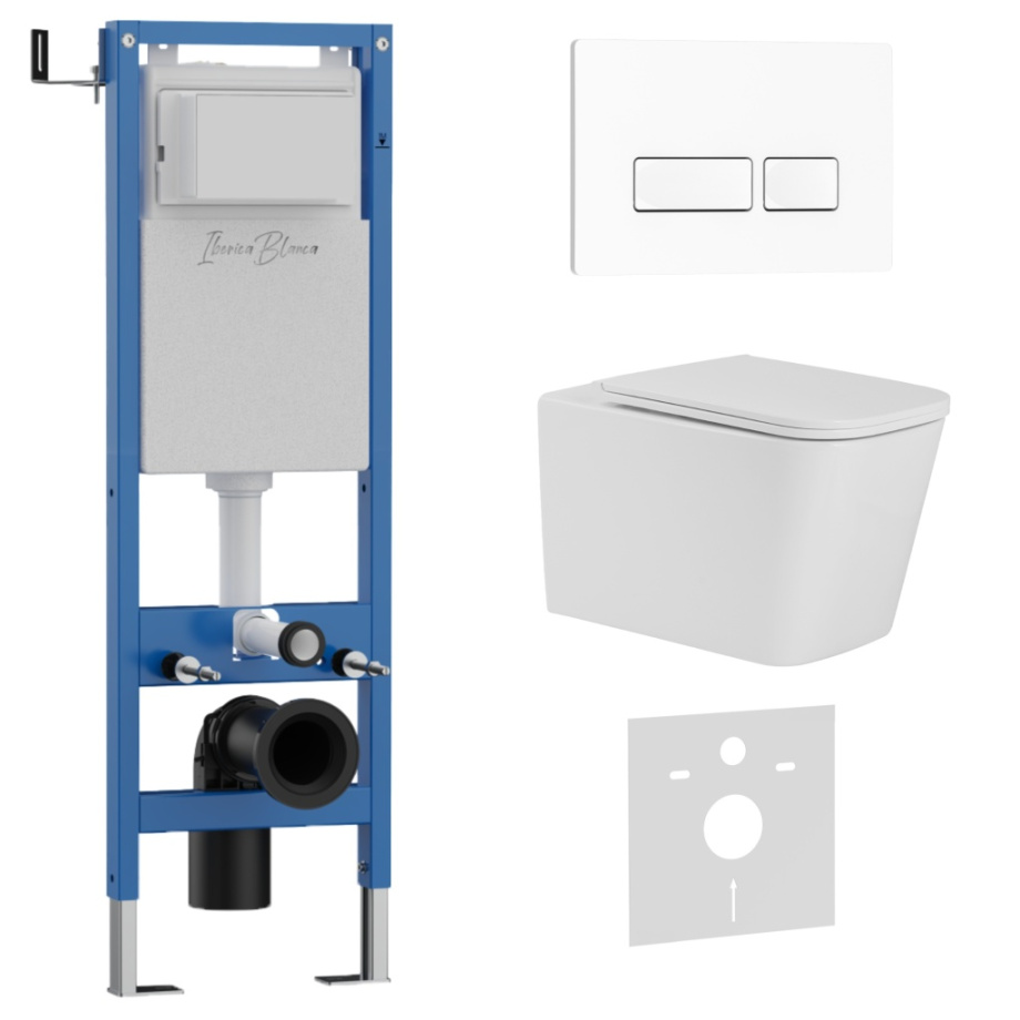 Комплект 3в1 IBERICA BLANCA инсталляция SILENCIO MINI, унитаз TOLEDO ALTO белый, кнопка смыва ESTI-R белый глянцевый (IB.001M.TLA.234.211)