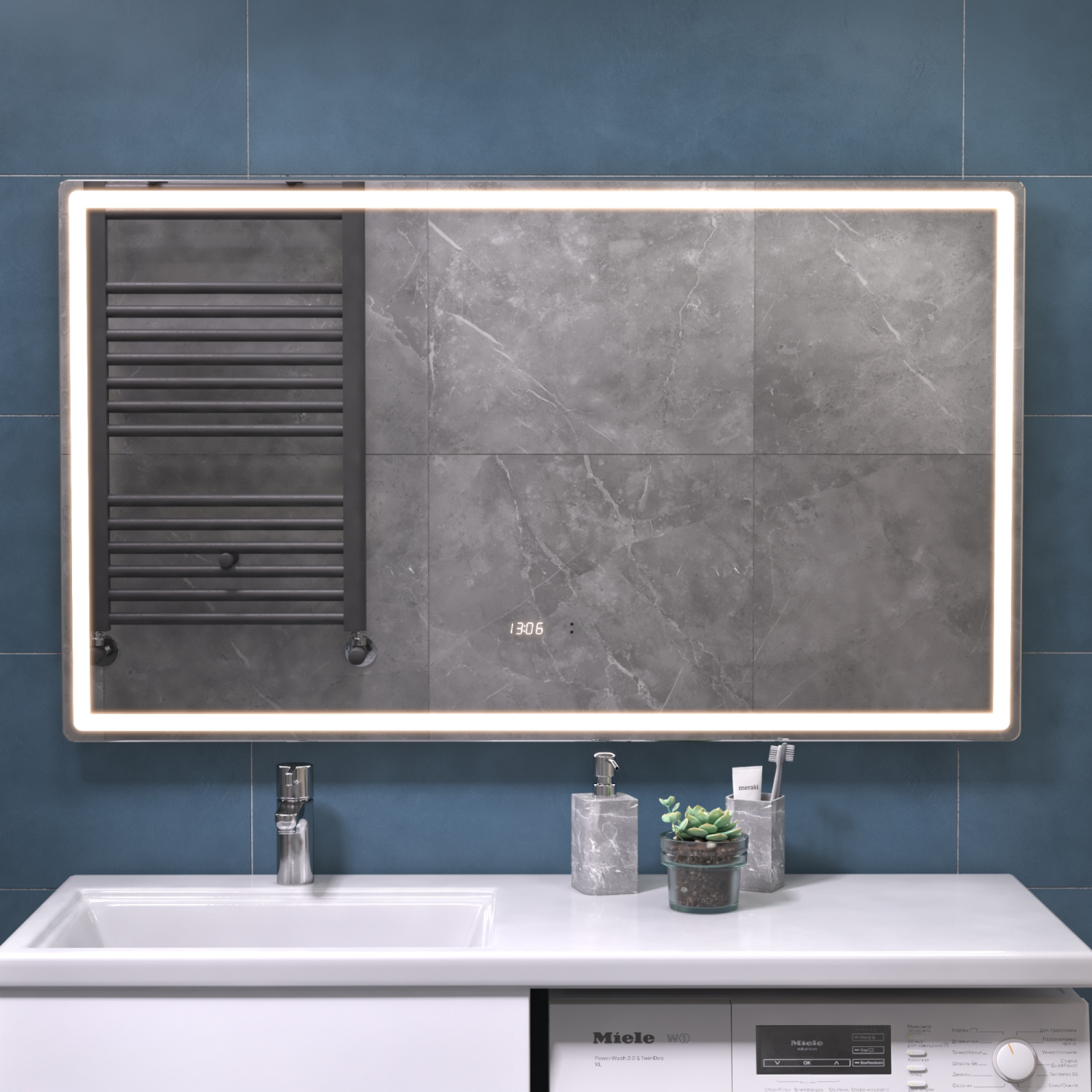 Зеркало Vigo Geometry Luxe 120 свет, сенсор, часы, антизапотевание