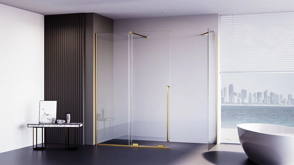 Душевой угол Veconi Premium Trento PTC-SP-50G, 1300х900x2000, брашированное золото, стекло прозрачное