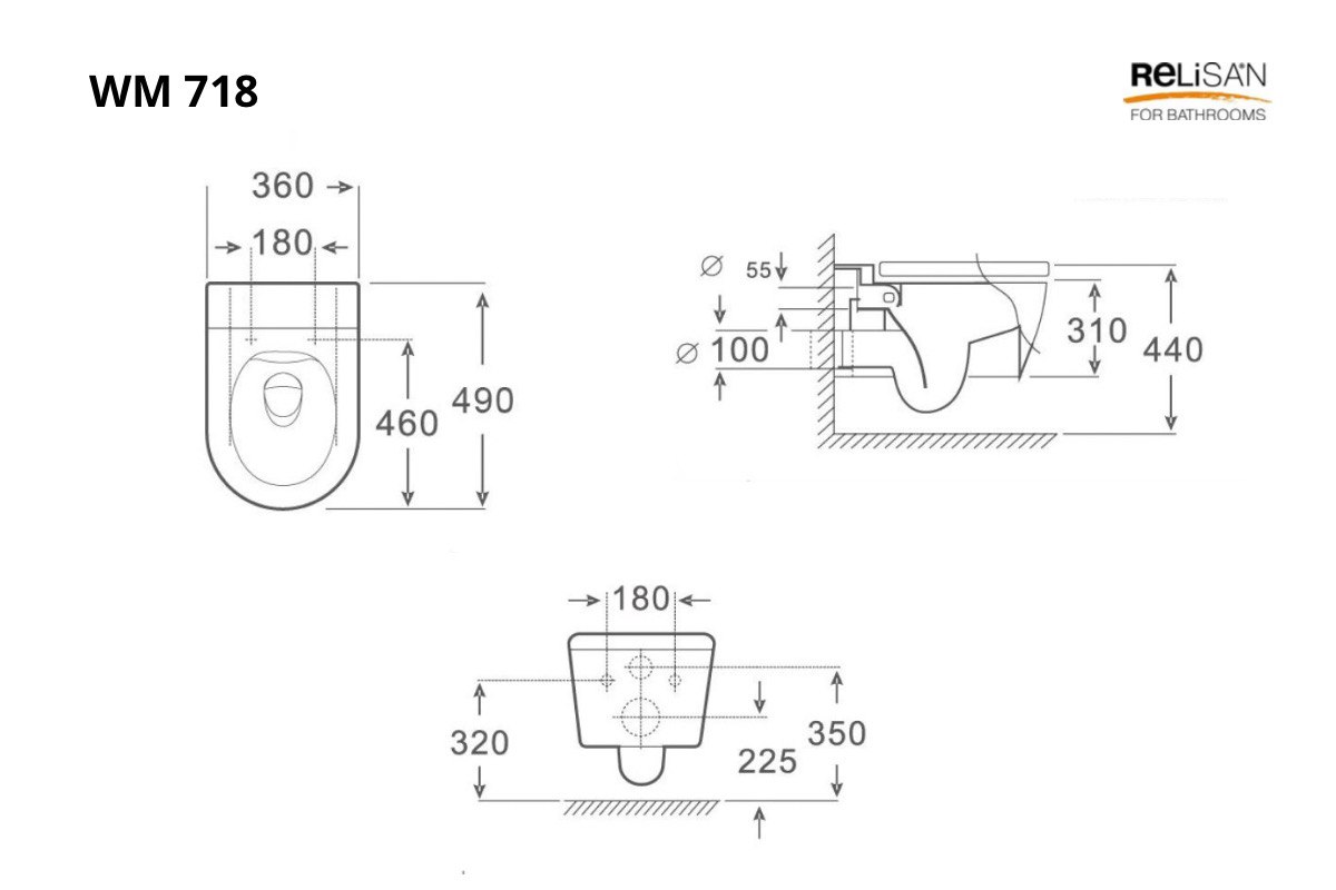 Унитаз подвесной Relisan WM 718/смыв торнадо, белый
