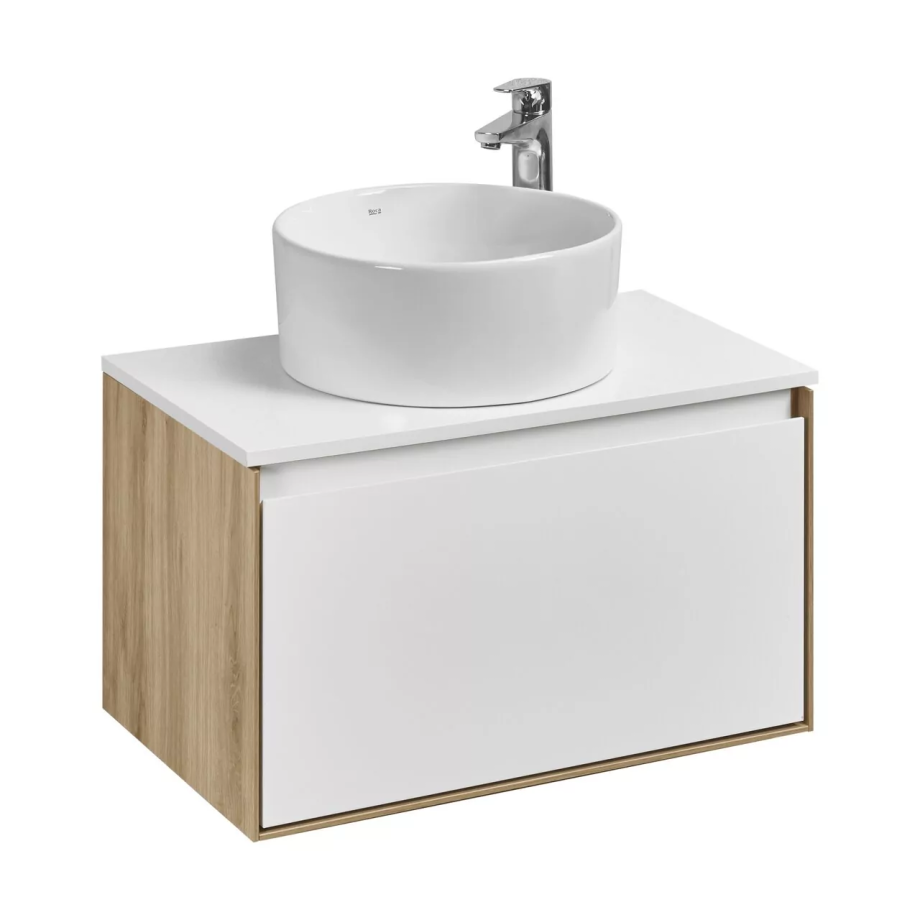 Тумба подвесная Aquaton Либерти 70 раковиной Mila 40, белый/дуб эльвезия