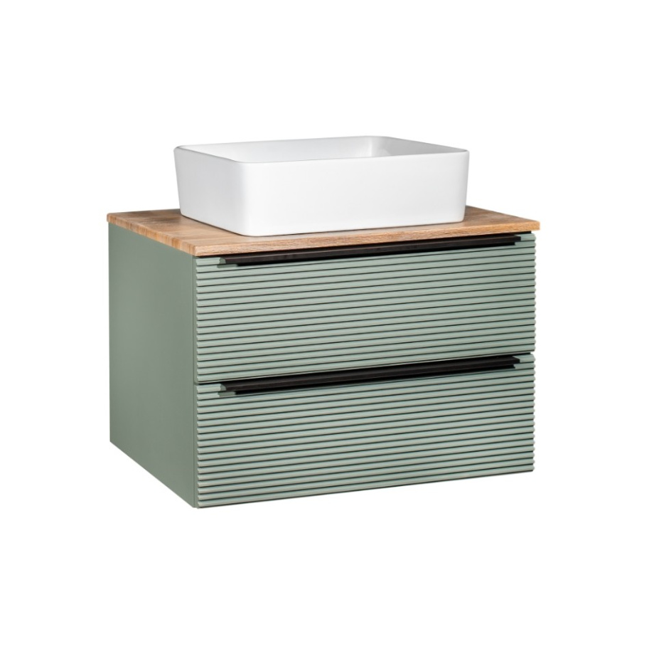 Тумба подвесная Runo Орлеан 70 с раковиной TRE 48, зелёный/дуб