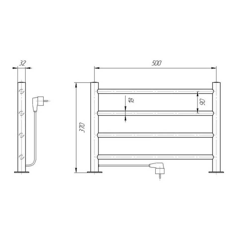 Полотенцесушитель электрический полка Domoterm DMT-Т4-38-53 L левый, хром
