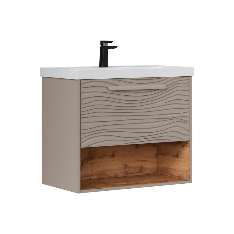 Тумба с раковиной EQUIL Gleam 80 подвесная, один ящик, амарок/дуб вотан