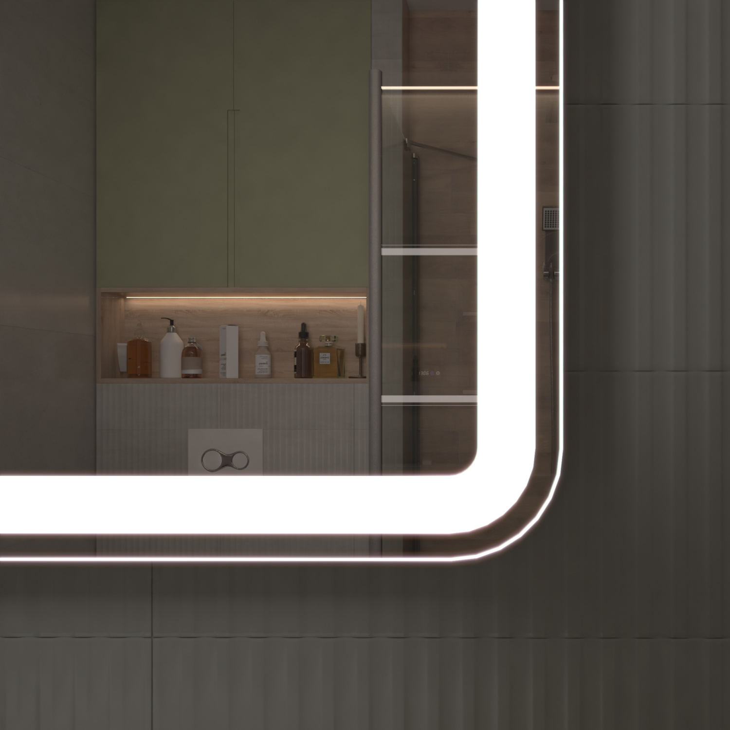 Зеркало Grani Luxe 60 с часами, свет, сенсор, белый