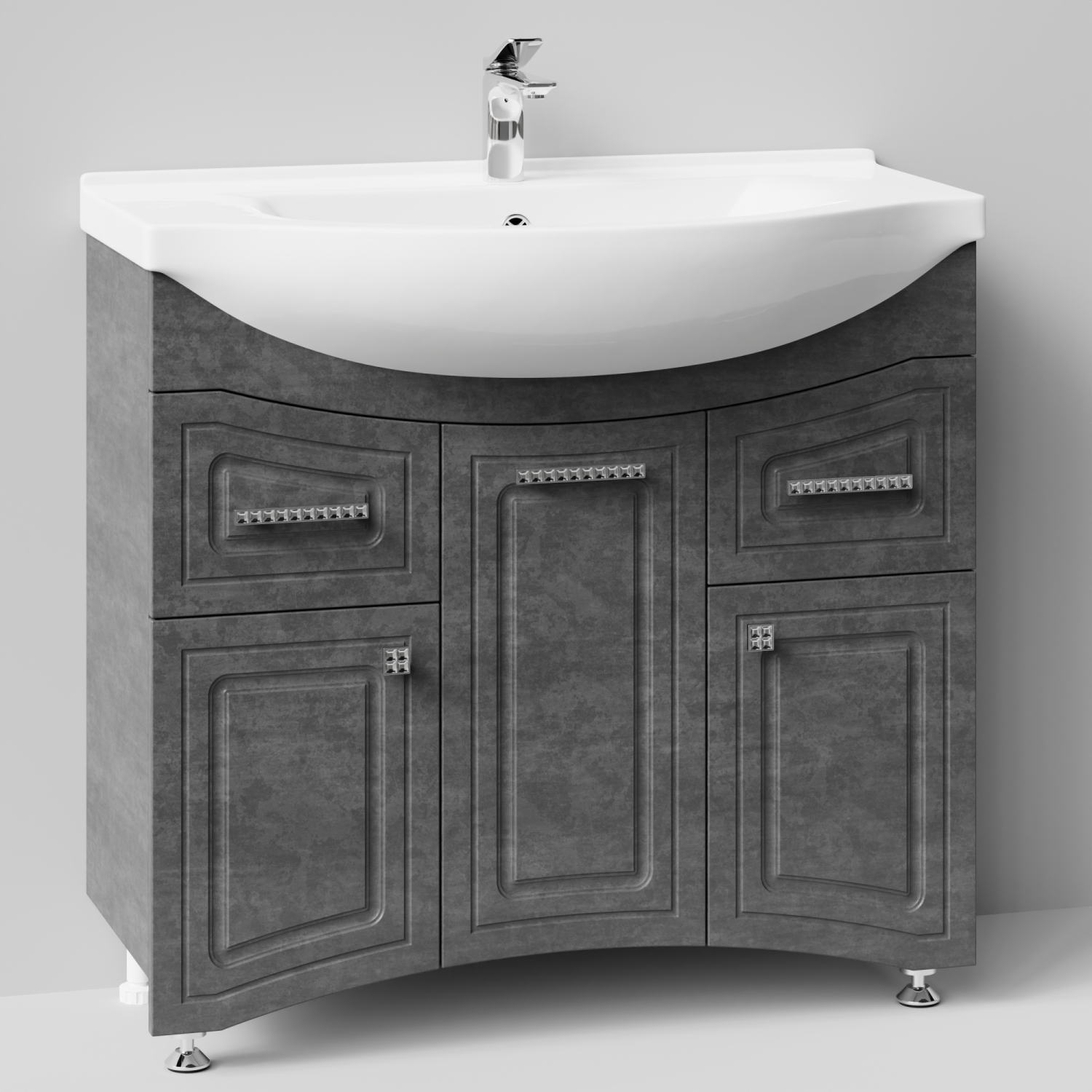Тумба с раковиной Адам 90 напольная, Серый камень, петли слева