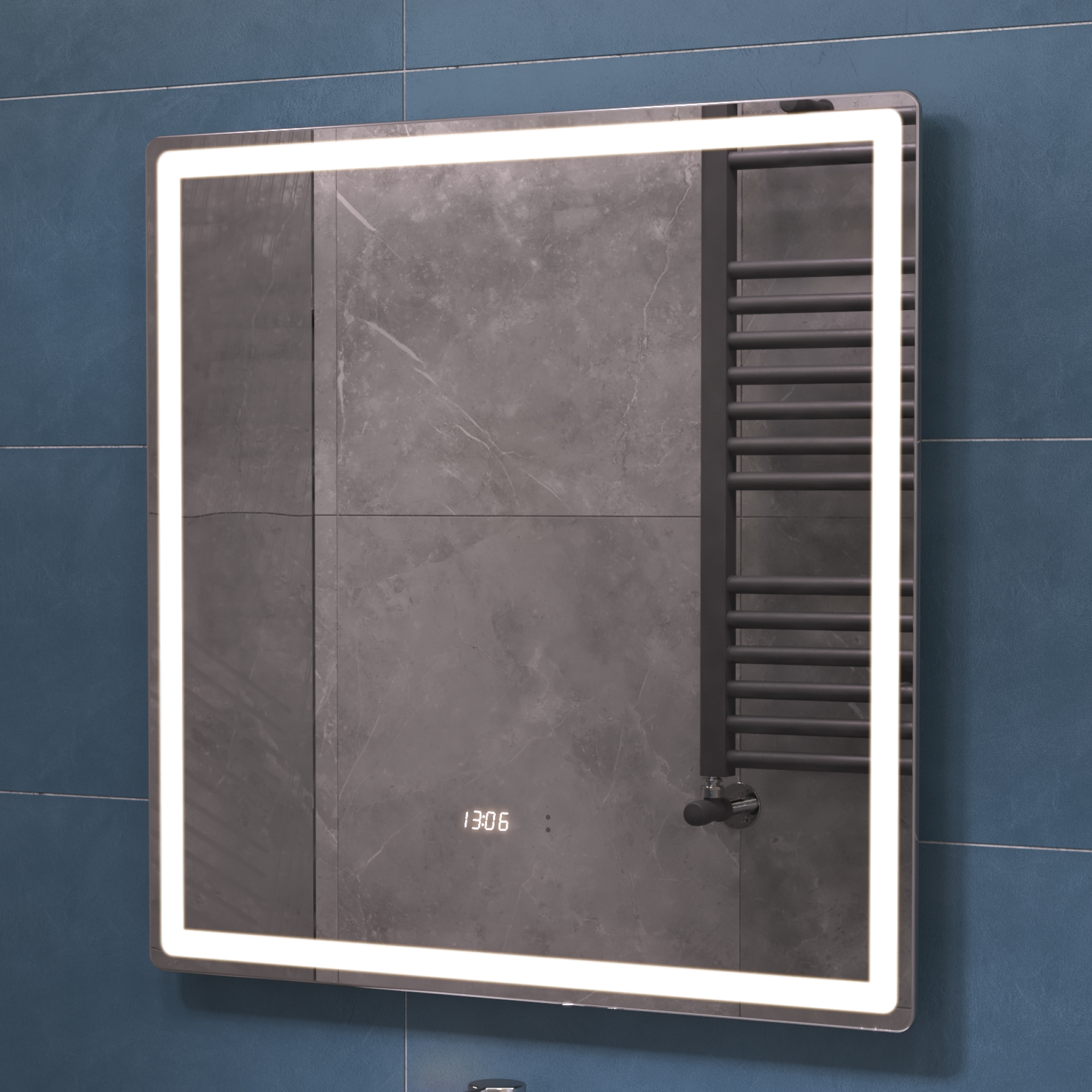 Зеркало Vigo Geometry Luxe 70 свет, сенсор, часы, антизапотевание