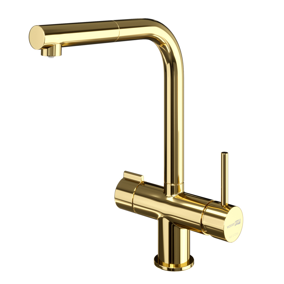 Смеситель для кухни под фильтр с выдвижной лейкой WasserKraft A8977 глянцевое золото