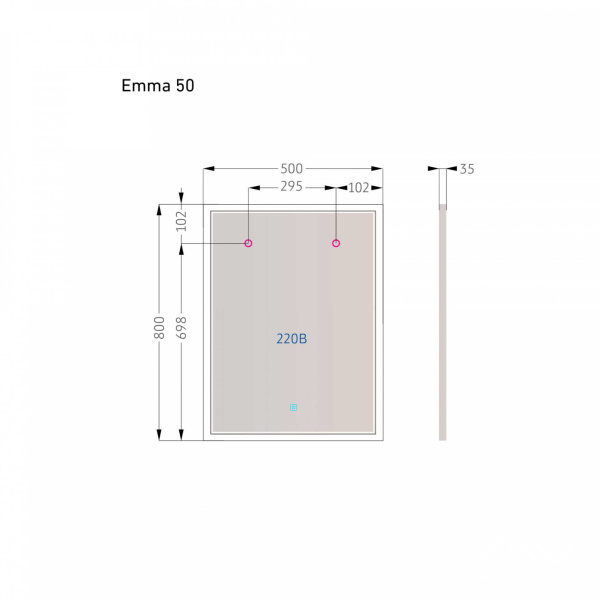 Зеркало Alavann Emma 50 свет, антизапотевание, сенсор