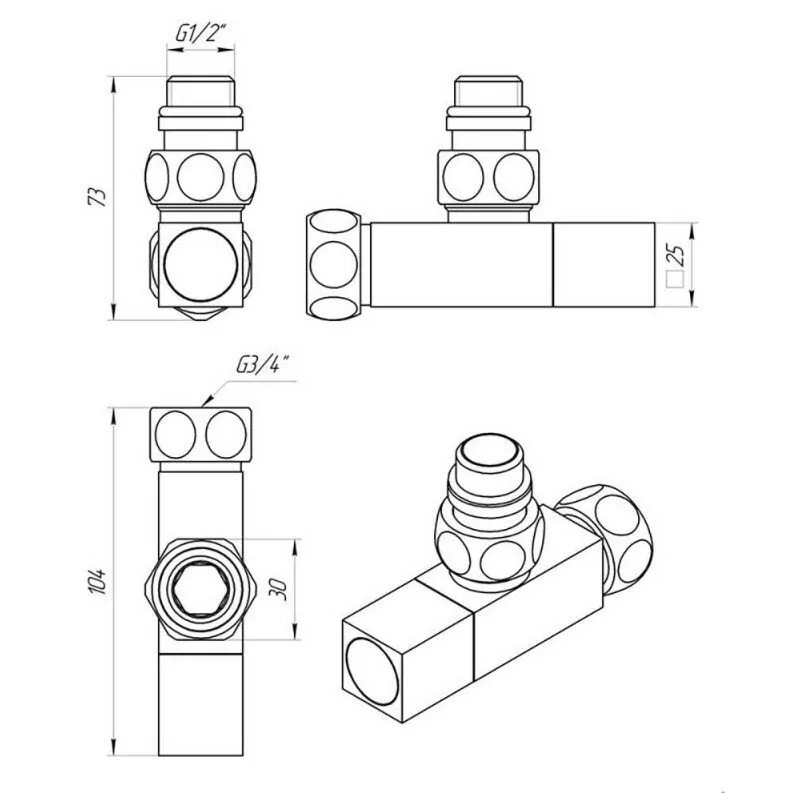 Вентиль угловой Laris 3/4"х1/2" г/ш  белый для п/с Квадратный LX 855SCH0504БМ 2 шт.
