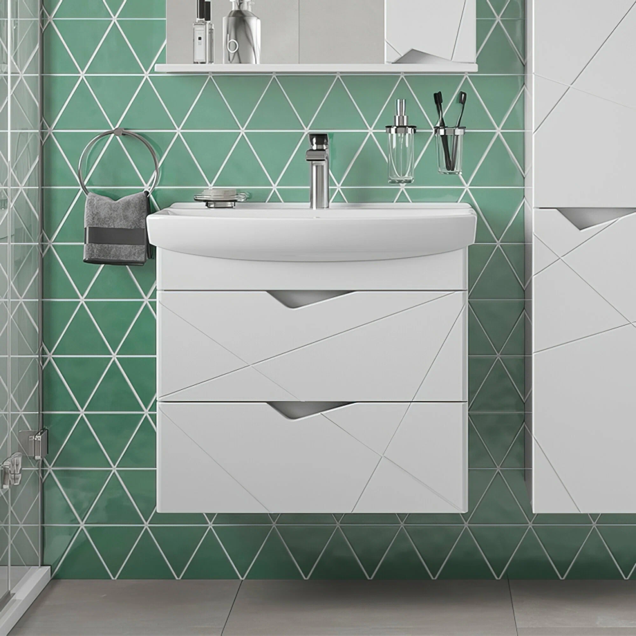 Тумба подвесная SanStar Линни 70 с раковиной Клермонт 70, белая