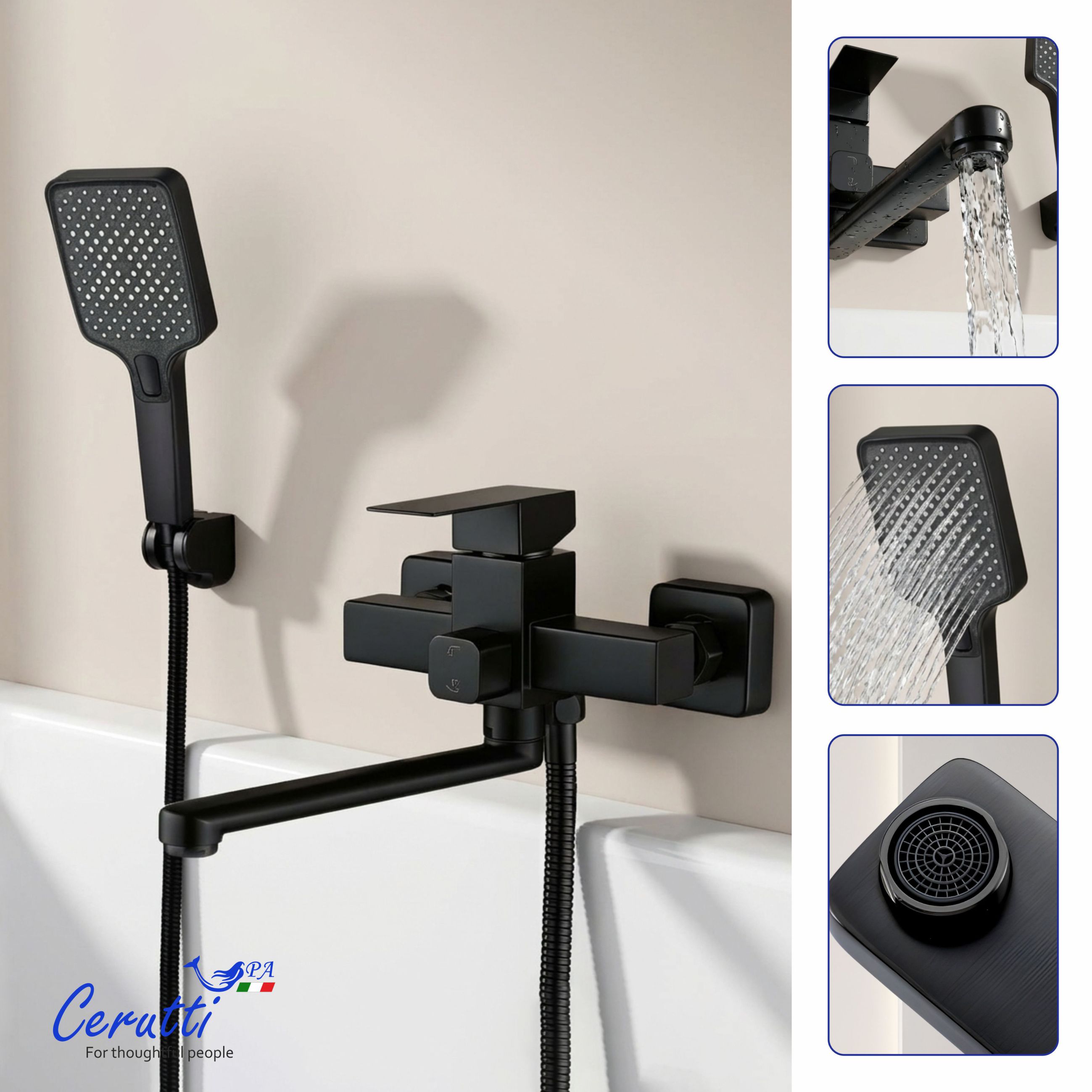 Смеситель для ванны Ceruttispa Клелия VXLMB (CLELIA VXLMB) из нержавеющей стали, цвет черный матовый
