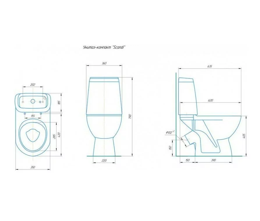 Унитаз Rosa Сканди Люкс напольный, компакт, с косым выпуском, белый