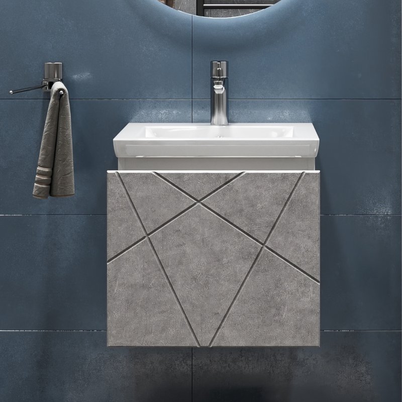 Тумба подвесная Vigo Geometry 50 с раковиной Фостер 50, бетон