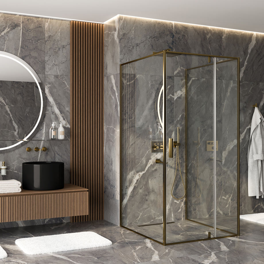Душевой уголок WasserKraft Aisch 55P42 100х100 квадратный, без поддона, прозрачное стекло, золото матовое