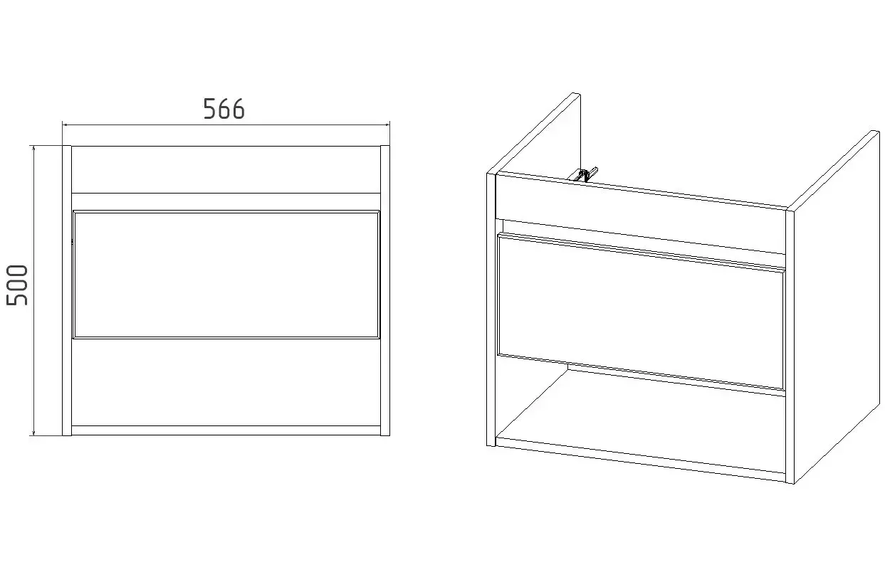 Тумба подвесная Viant Бостон 50 с раковиной Como 50, 1 ящик, белый/дуб вотан
