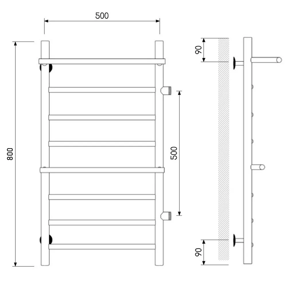 Полотенцесушитель водяной Laris Лавина П9 500х800 R МЦ 500-1, боковой, с полкой, белый матовый