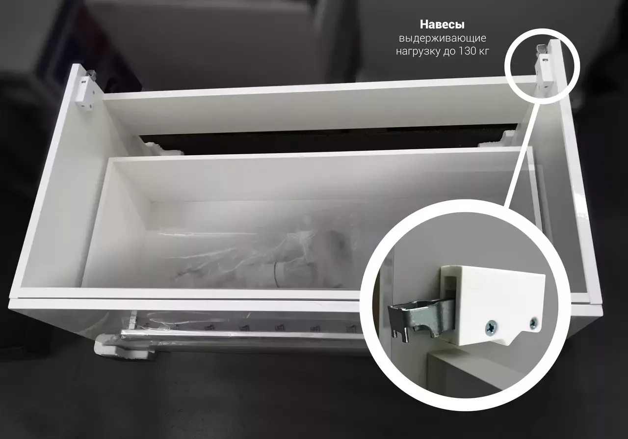 Тумба подвесная 1Marka Соната 90П с раковиной Нота New Polytitan 90, 1 ящик, белый