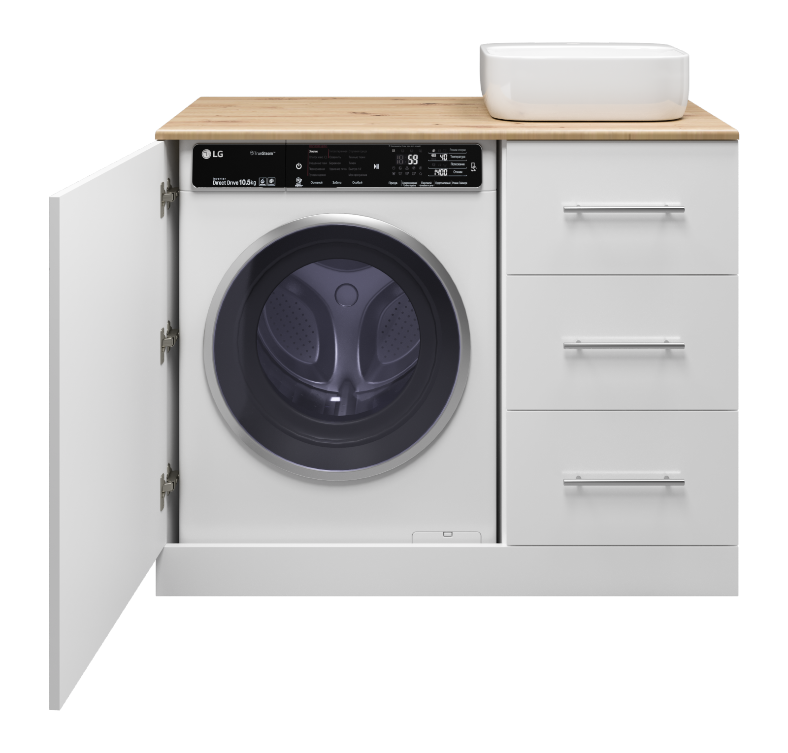 Тумба с раковиной Misty Респект 110 под стиральную машину R, белый