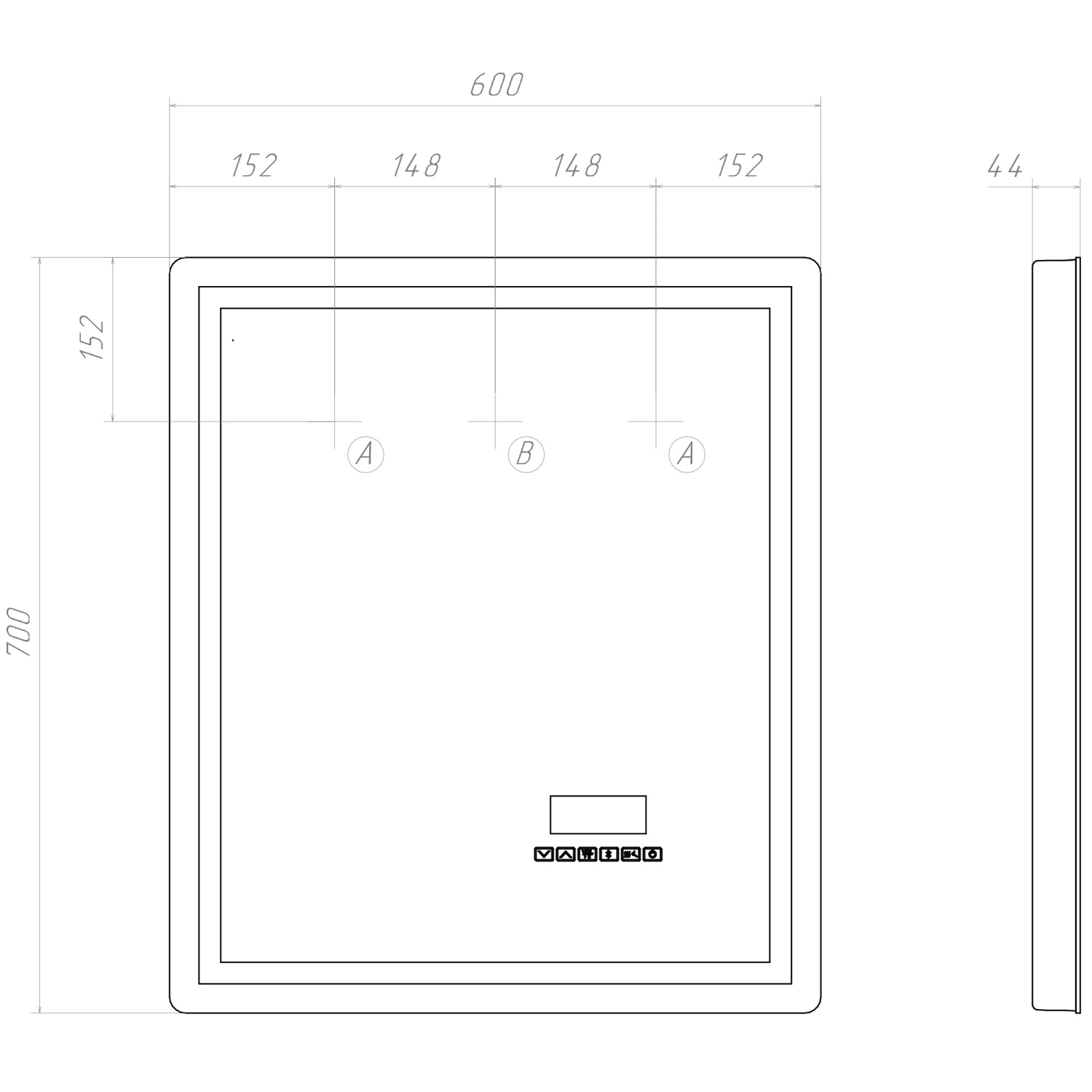 Зеркало Vigo Geometry Media 60 свет, сенсор, часы, антизапотевание