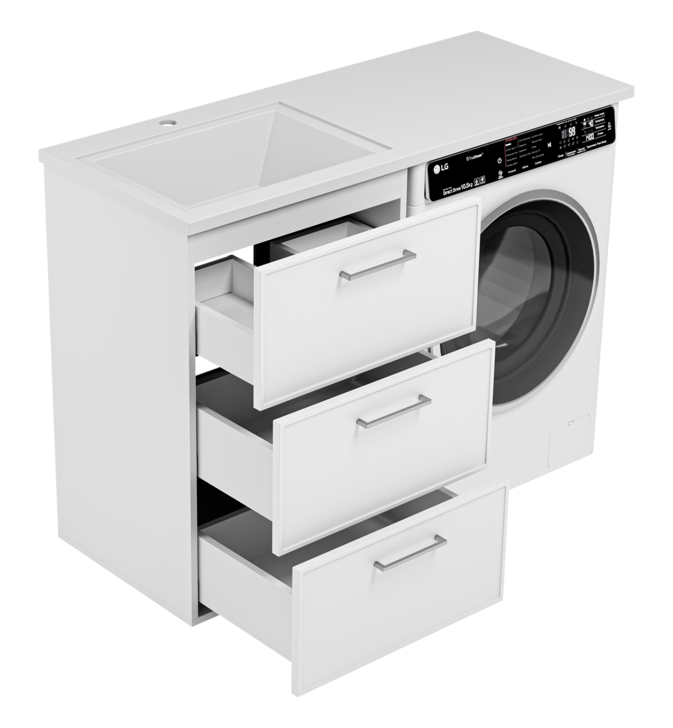 Тумба с раковиной Brevita Frame 55 под стиральную машину напольная левая (белая)