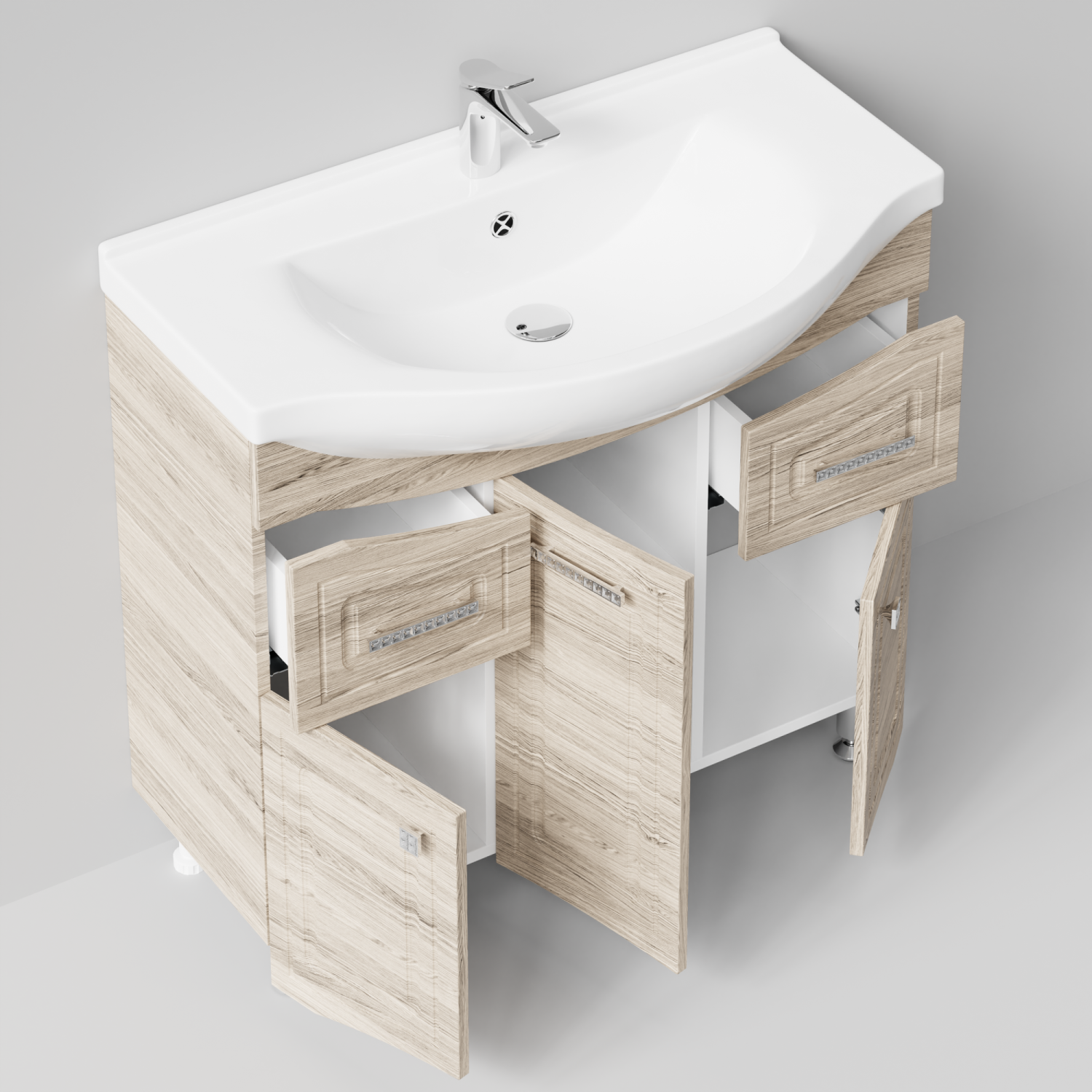 Тумба с раковиной Адам 90 напольная, Дубослив ореховый светлый, петли слева