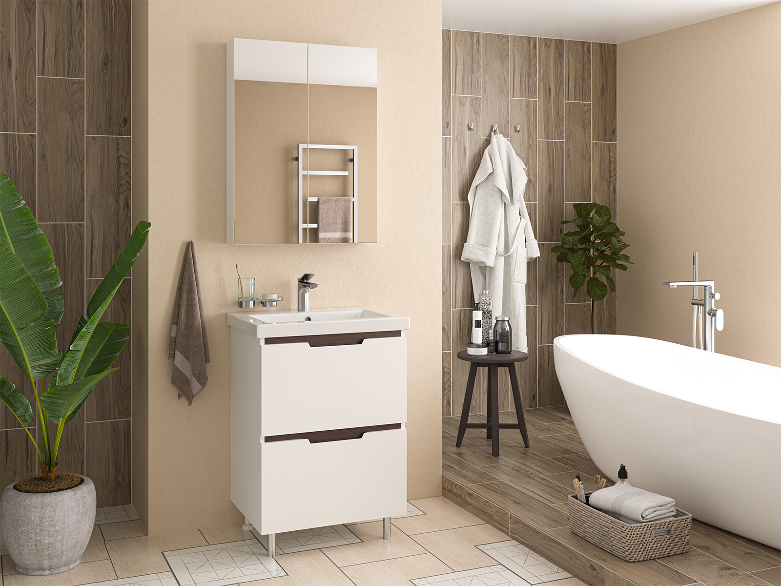 Тумба с раковиной Misty Лайм 60 белый/венге