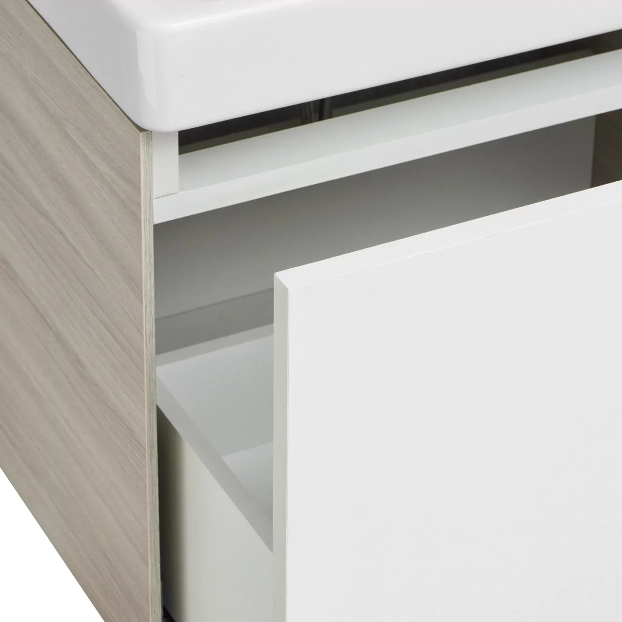 Тумба подвесная Aquaton Асти 55 с раковиной Адриана 55, 1 ящик, белый/ясень шимо