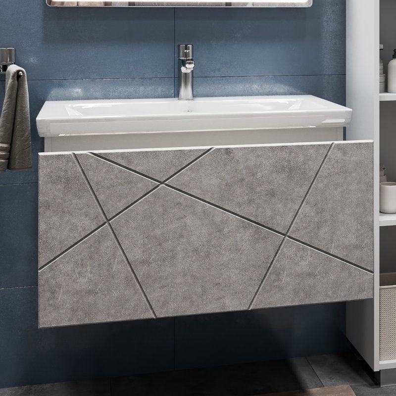 Тумба подвесная Vigo Geometry 80 с раковиной Neo 80, бетон